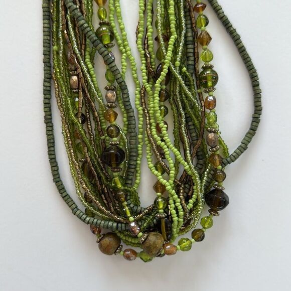 NWT Sonoma Boho beaded necklace earth tones green brown fairy grunge natural - Picture 3 of 4